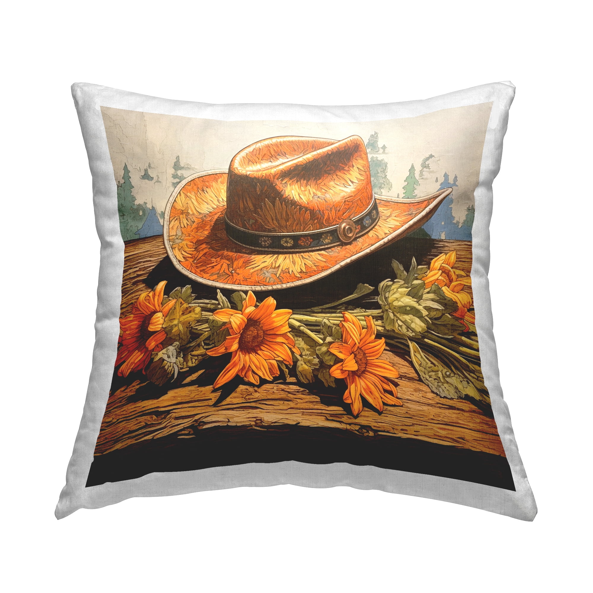 Stupell Industries Cowboy Hat & Sunflowers Decorative Printed Throw Pillow, 18 x 18