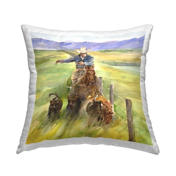 Stupell Industries Cowboy Herding Cattle Decorative Printed Throw Pillow, 18 x 18