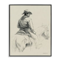 Stupell Industries Cowboy & Horse Sketch People Drawing Black Framed Art Print Wall Art, 11 x 14
