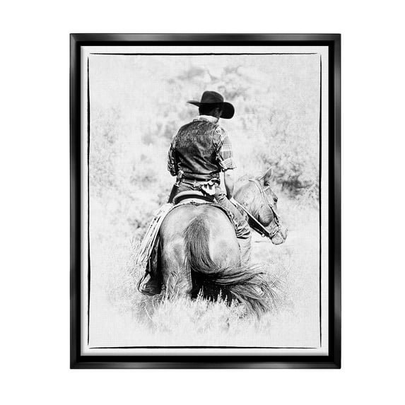 Stupell Industries Cowboy & Horse in Nature Animals & Insects Painting Black Floater Framed Canvas Art Print Wall Art, 25 x 31