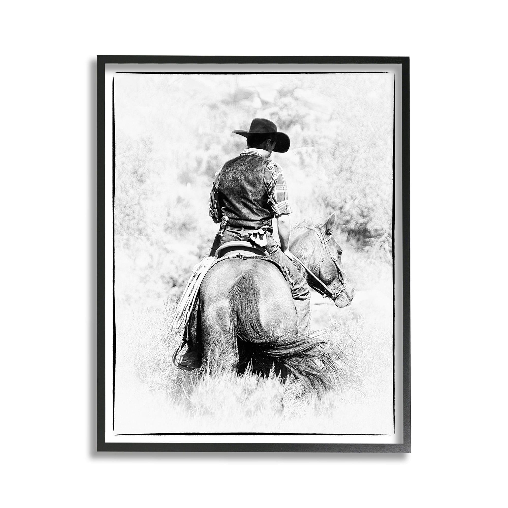 Stupell Industries Cowboy & Horse in Nature Animals & Insects Painting Black Framed Art Print Wall Art, 11 x 14