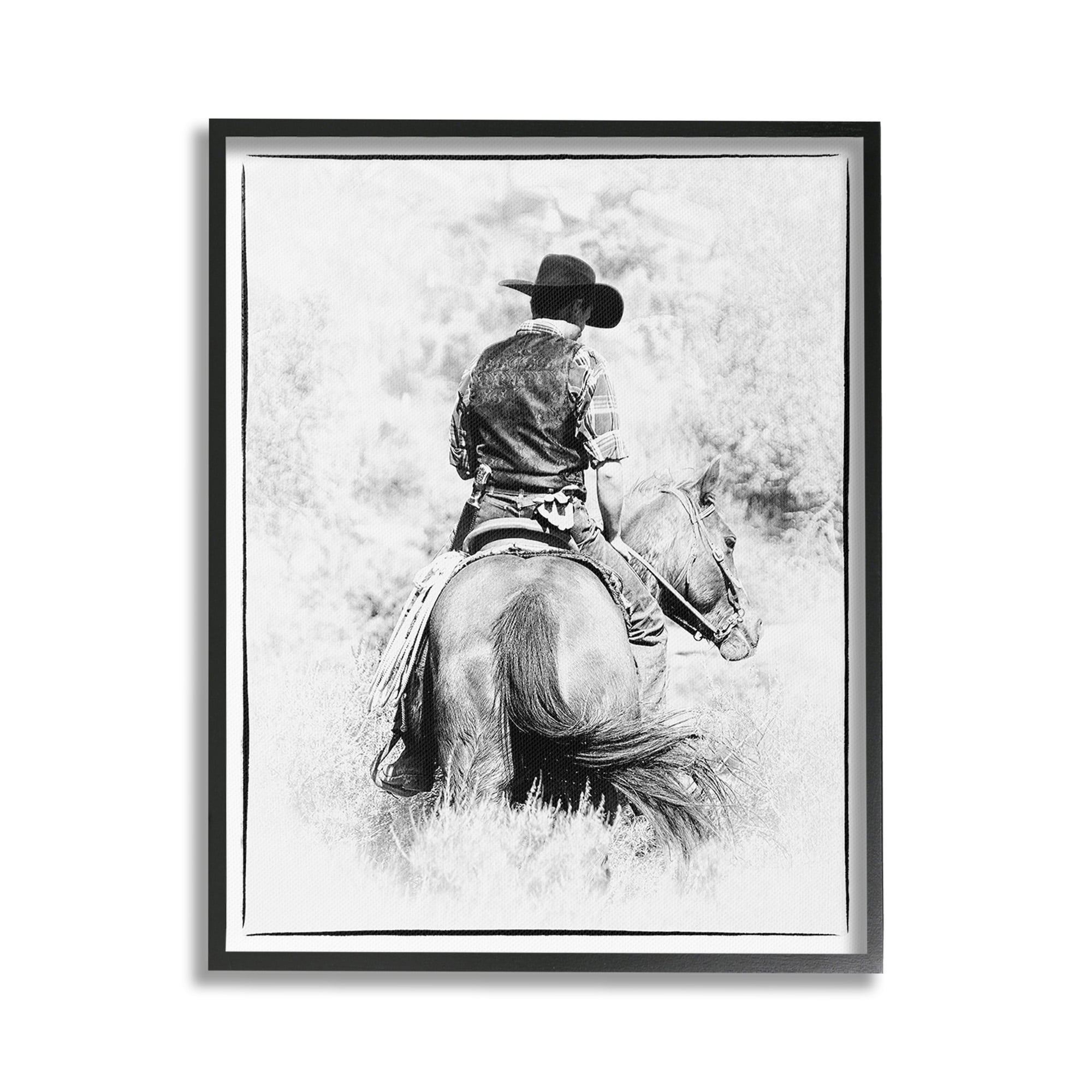 Stupell Industries Cowboy & Horse in Nature Animals & Insects Painting Black Framed Art Print Wall Art, 24 x 30