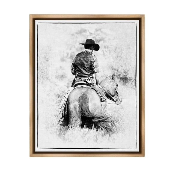 Stupell Industries Cowboy & Horse in Nature Animals & Insects Painting Brown Floater Framed Canvas Art Print Wall Art, 17 x 21