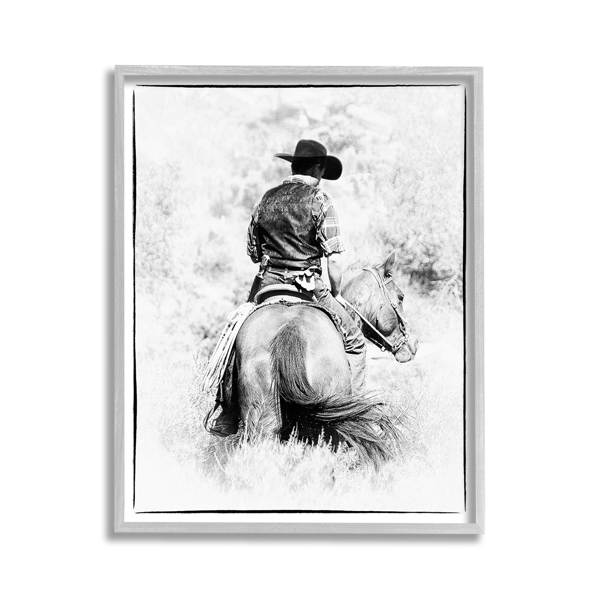 Stupell Industries Cowboy & Horse in Nature Animals & Insects Painting Gray Framed Art Print Wall Art, 11 x 14