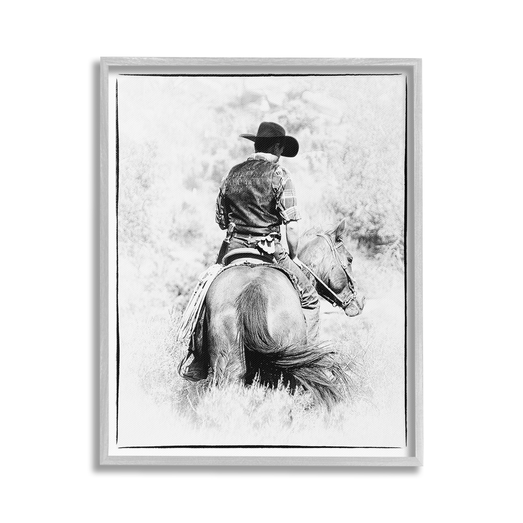 Stupell Industries Cowboy & Horse in Nature Animals & Insects Painting Gray Framed Art Print Wall Art, 16 x 20