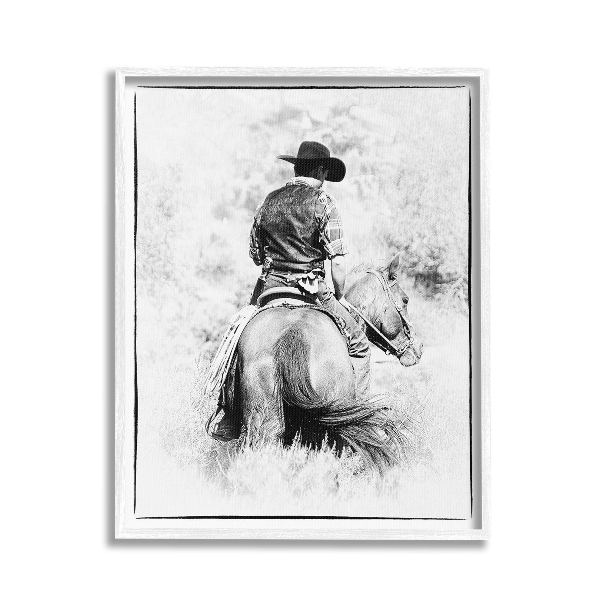 Stupell Industries Cowboy & Horse in Nature Animals & Insects Painting White Framed Art Print Wall Art, 24 x 30