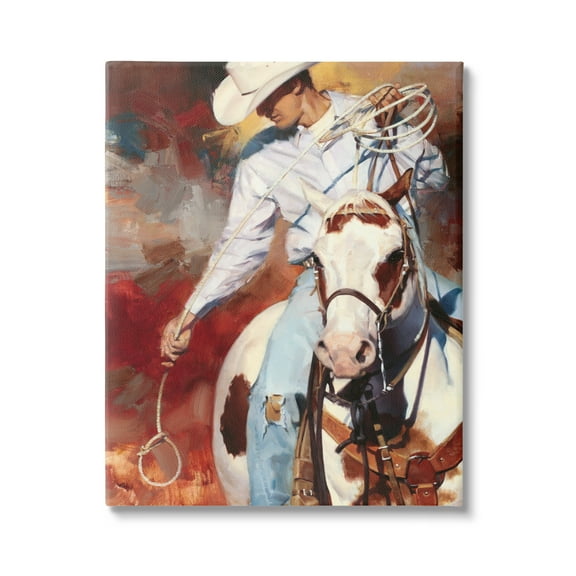 Stupell Industries Cowboy & Lasso Painting Animals & Insects Painting Gallery Wrapped Canvas Print Wall Art, 16 x 20
