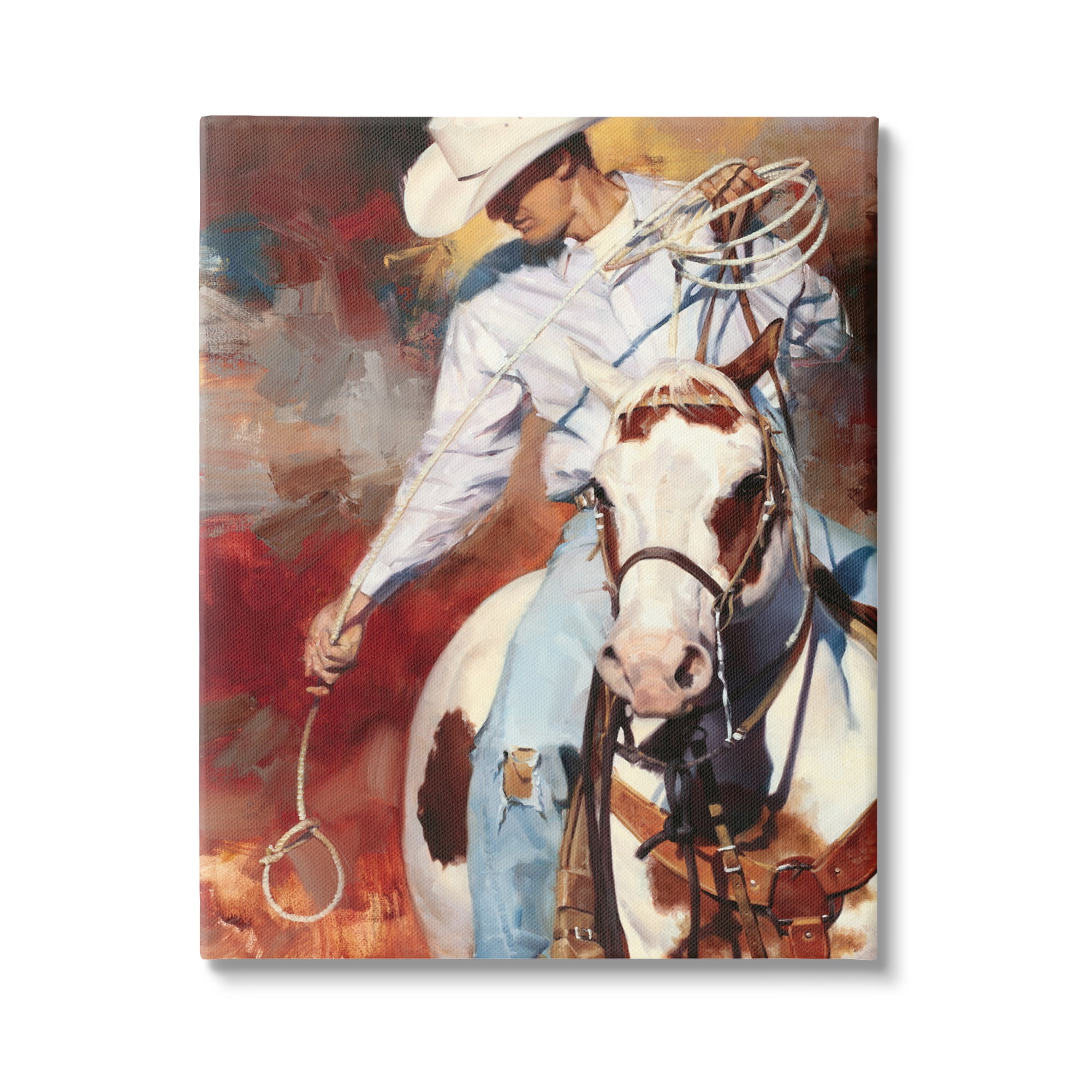 Stupell Industries Cowboy & Lasso Painting Animals & Insects Painting Gallery Wrapped Canvas Print Wall Art, 24 x 30