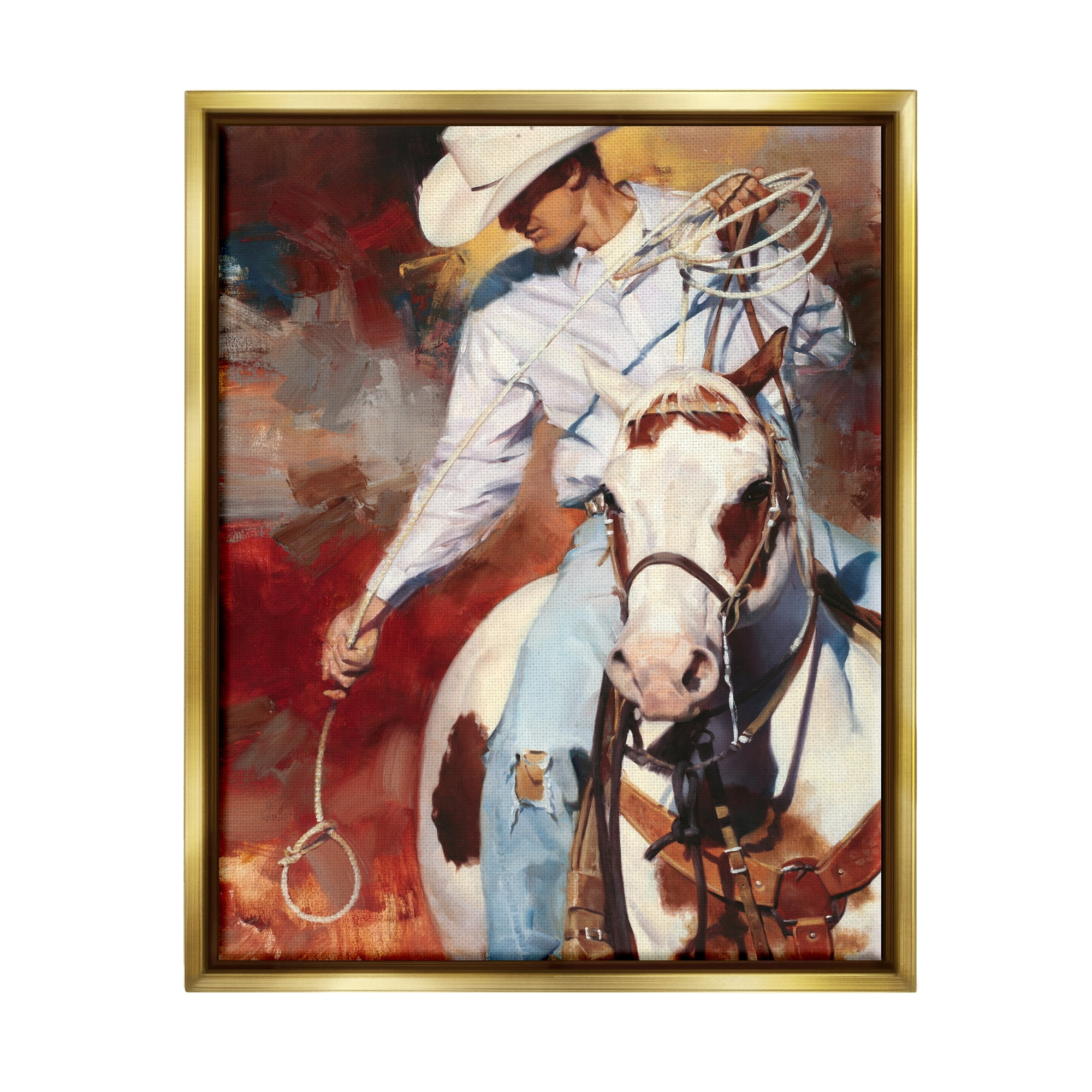 Stupell Industries Cowboy & Lasso Painting Animals & Insects Painting Gold Floater Framed Art Print Wall Art, 25 x 31