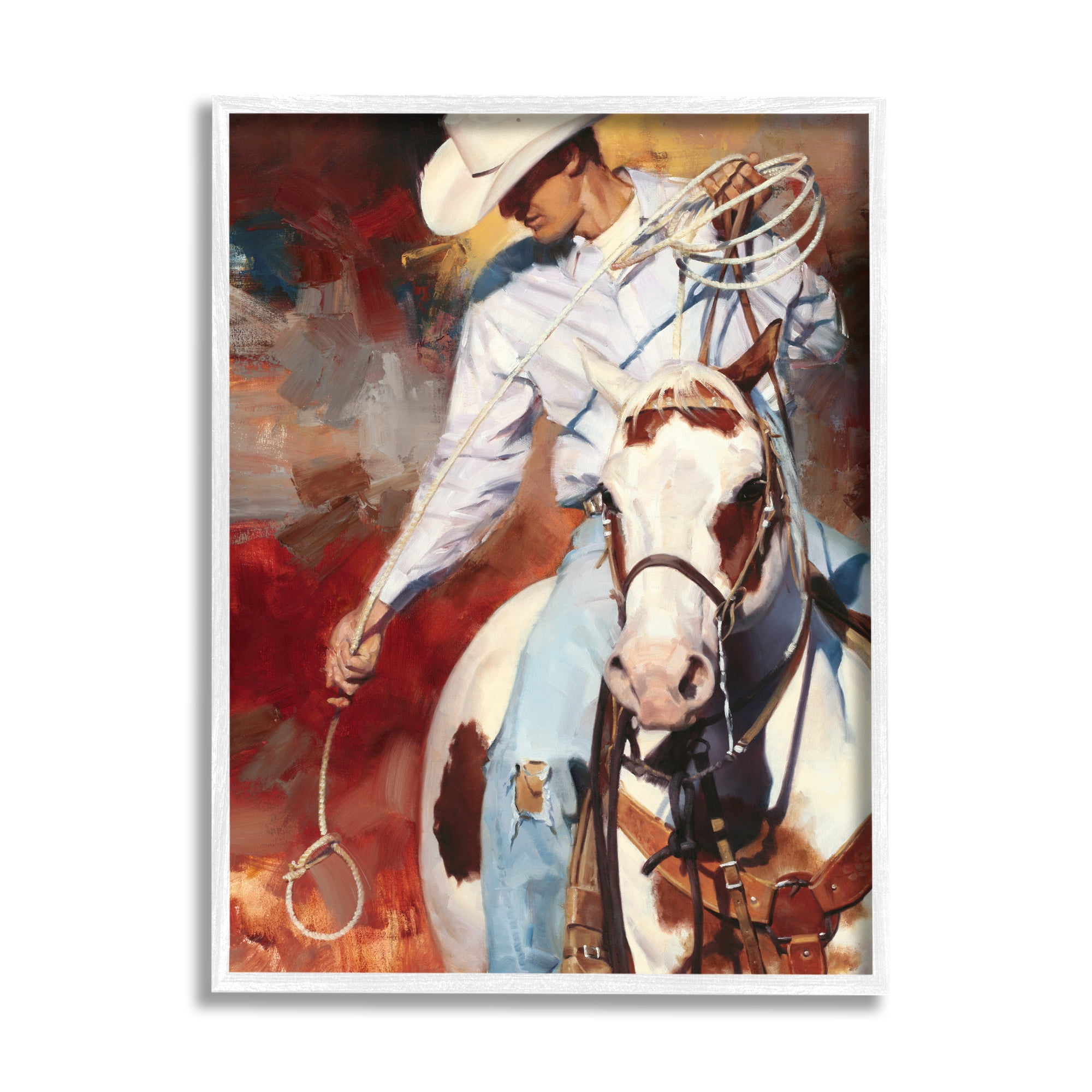 Stupell Industries Cowboy & Lasso Painting Animals & Insects Painting White Framed Art Print Wall Art, 24 x 30