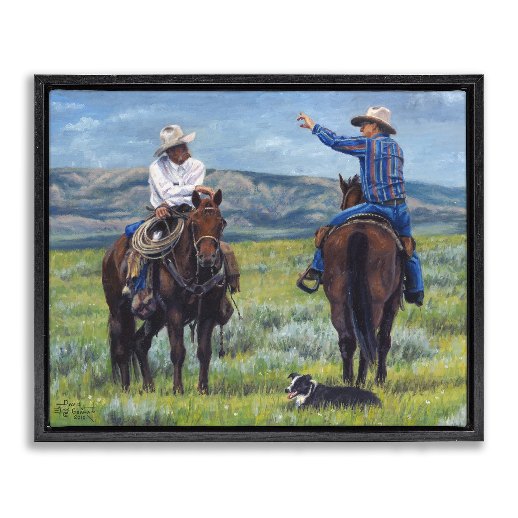 Stupell Industries Cowboy Logic Scene Animals & Insects Painting Black Floater Framed Canvas Art Print Wall Art, 31 x 25