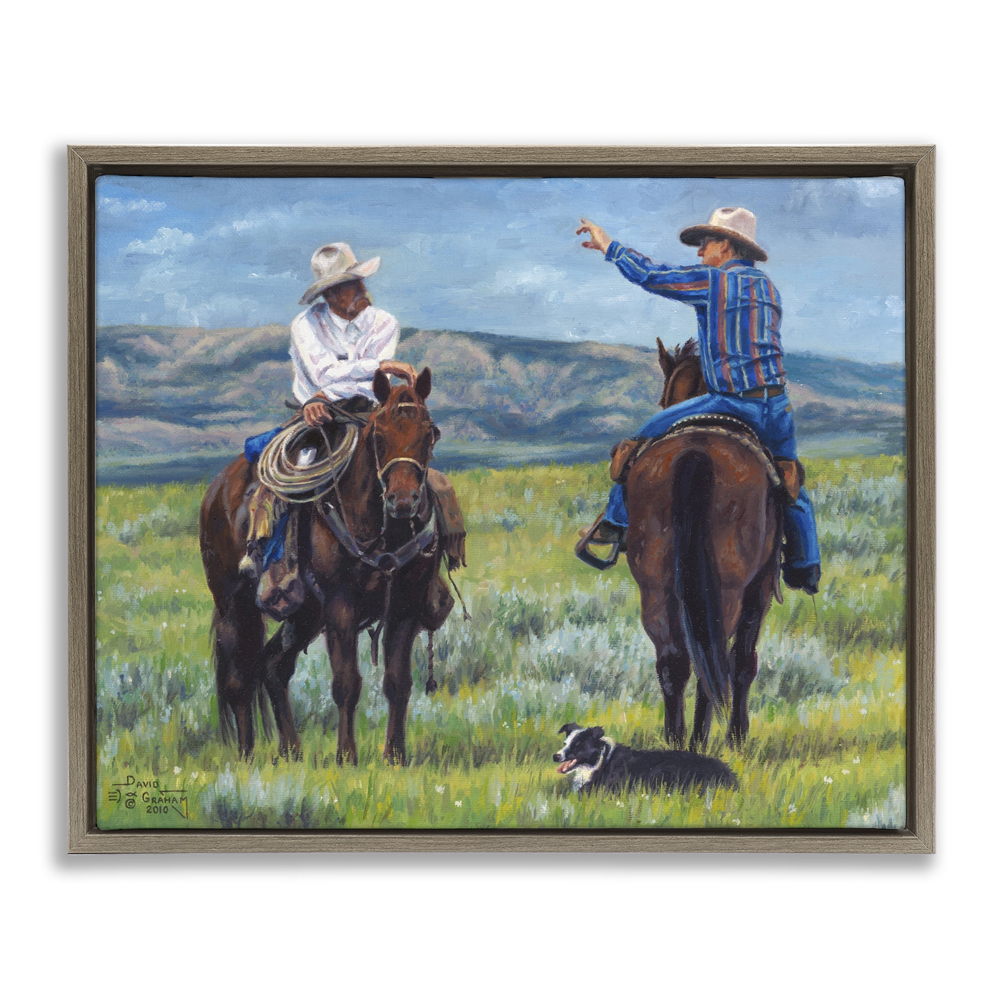 Stupell Industries Cowboy Logic Scene Animals & Insects Painting Brown Floater Framed Canvas Art Print Wall Art, 21 x 17