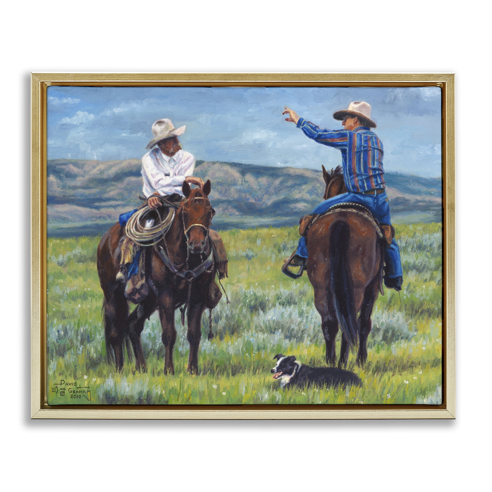 Stupell Industries Cowboy Logic Scene Animals & Insects Painting Gold Floater Framed Canvas Art Print Wall Art, 31 x 25