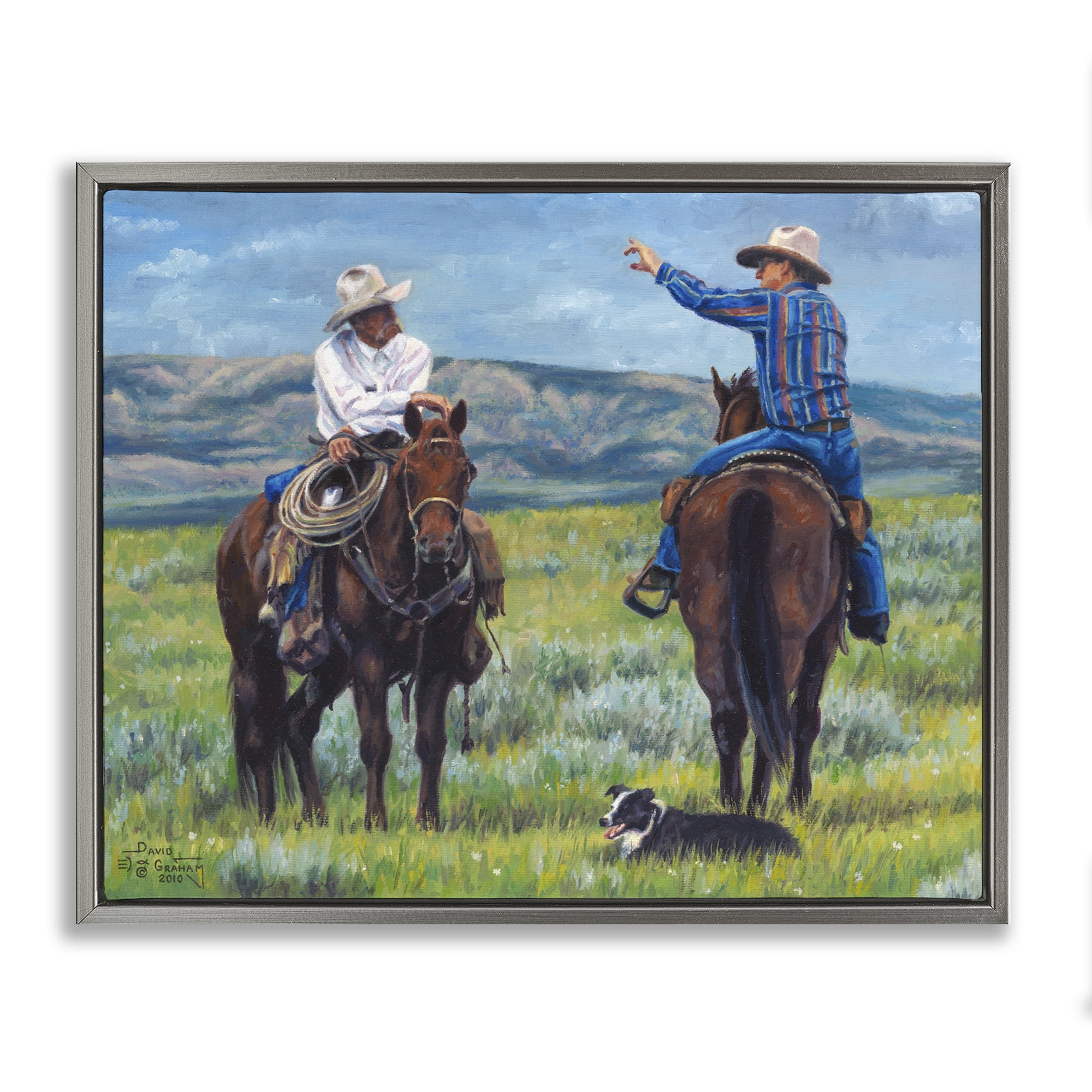 Stupell Industries Cowboy Logic Scene Animals & Insects Painting Gray Floater Framed Canvas Art Print Wall Art, 31 x 25