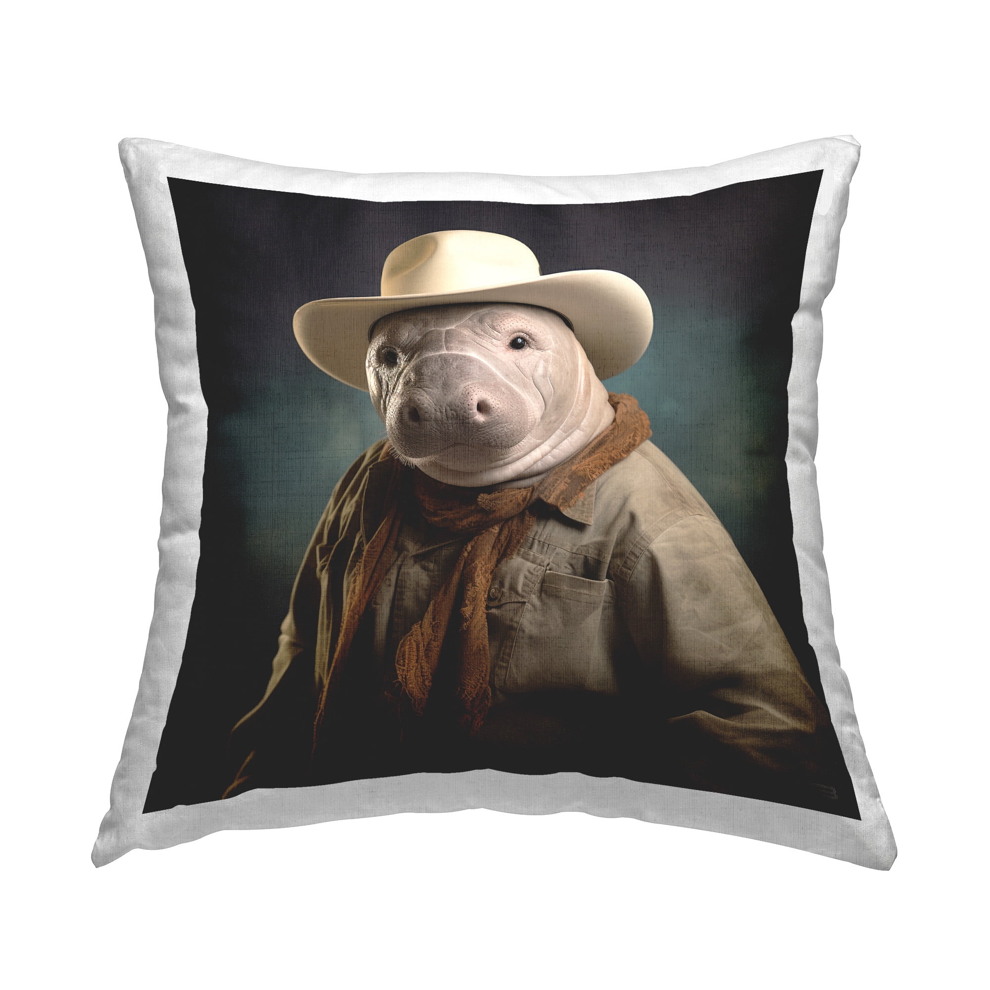 Stupell Industries Cowboy Manatee Portrait Decorative Printed Throw Pillow Design by RB