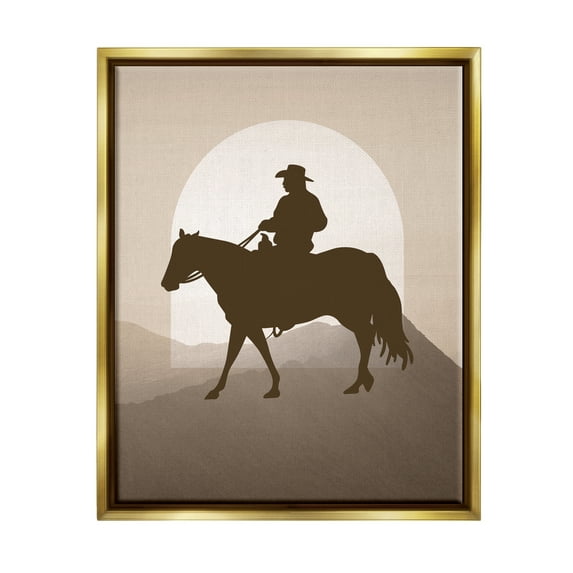 Stupell Industries Cowboy & Mountains Animals & Insects Painting Gold Floater Framed Canvas Art Print Wall Art, 17 x 21