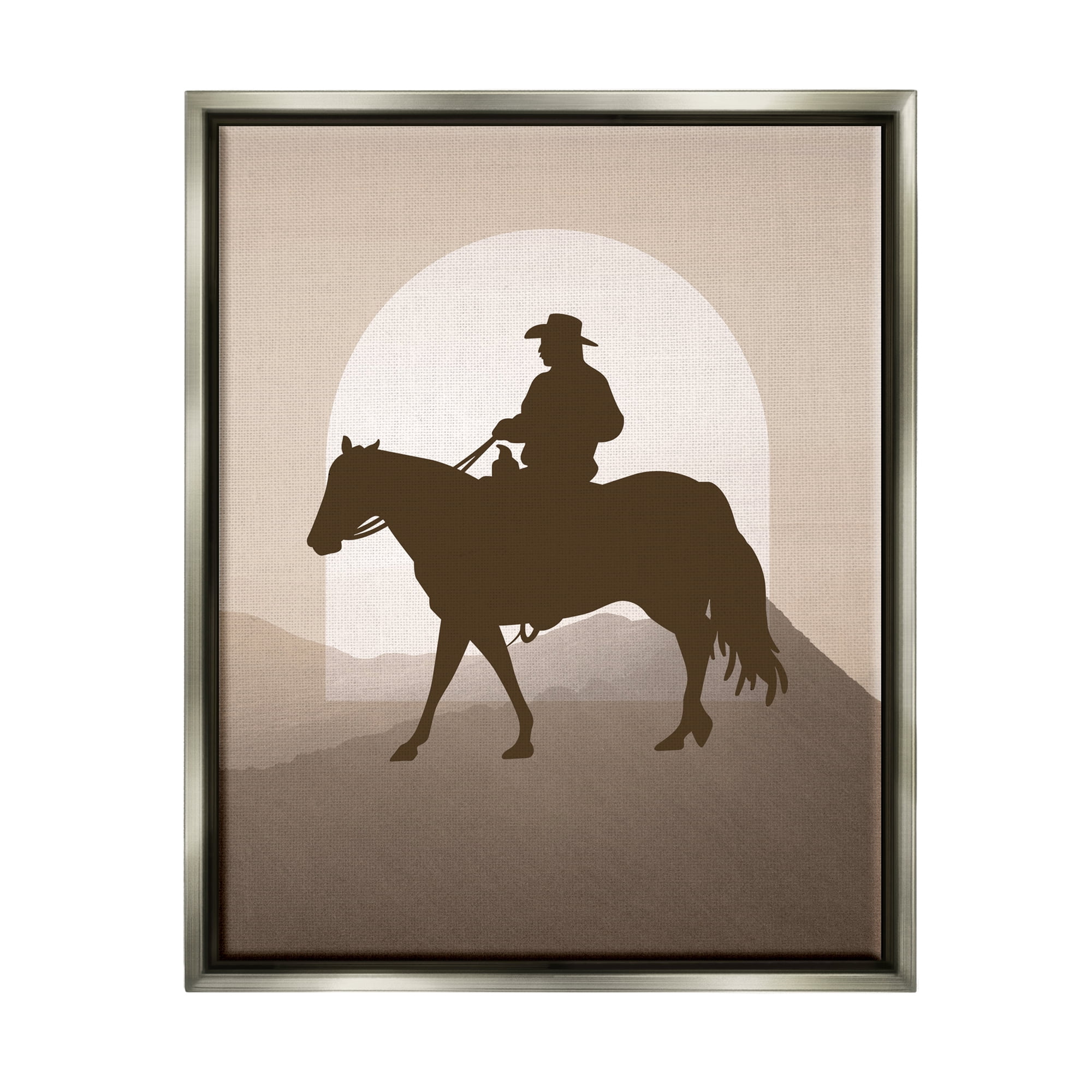 Stupell Industries Cowboy & Mountains Animals & Insects Painting Gray Floater Framed Canvas Art Print Wall Art, 25 x 31