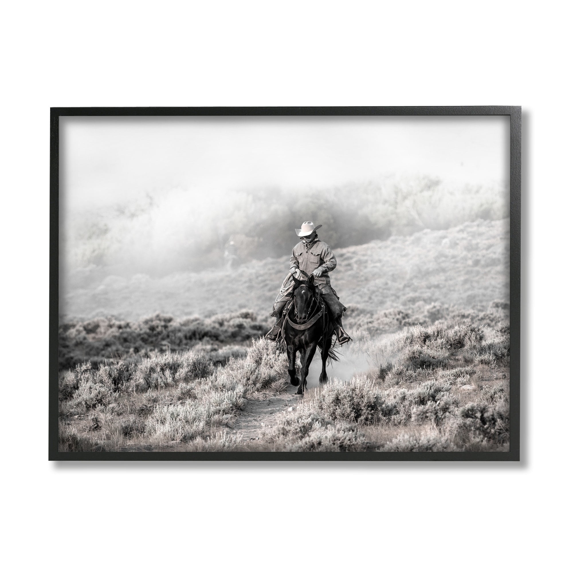 Stupell Industries Cowboy On Horse Rural Plains Animals & Insects Photography Black Framed Art Print Wall Art