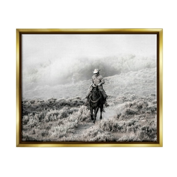 Stupell Industries Cowboy On Horse Rural Plains Animals & Insects Photography Gold Floater Framed Art Print Wall Art