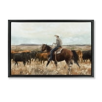 Stupell Industries Cowboy On The Range Landscape & Nature Painting Black Floater Framed Canvas Art Print Wall Art, 25 x 17