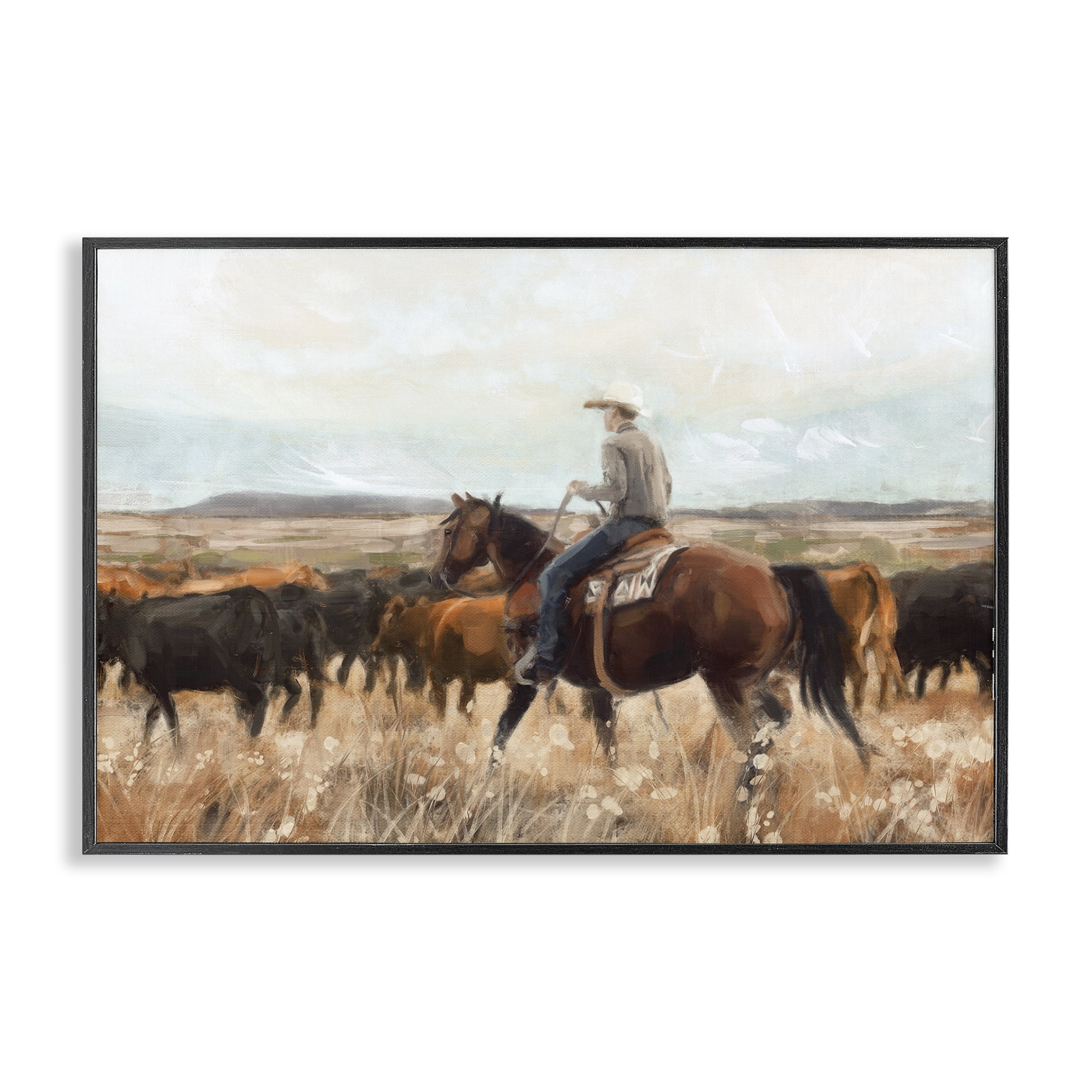 Stupell Industries Cowboy On The Range Landscape & Nature Painting Black Framed Art Print Wall Art, 24 x 16