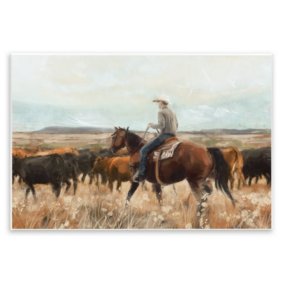 Stupell Industries Cowboy On The Range Landscape & Nature Painting Unframed Art Print Wall Art, 15 x 10