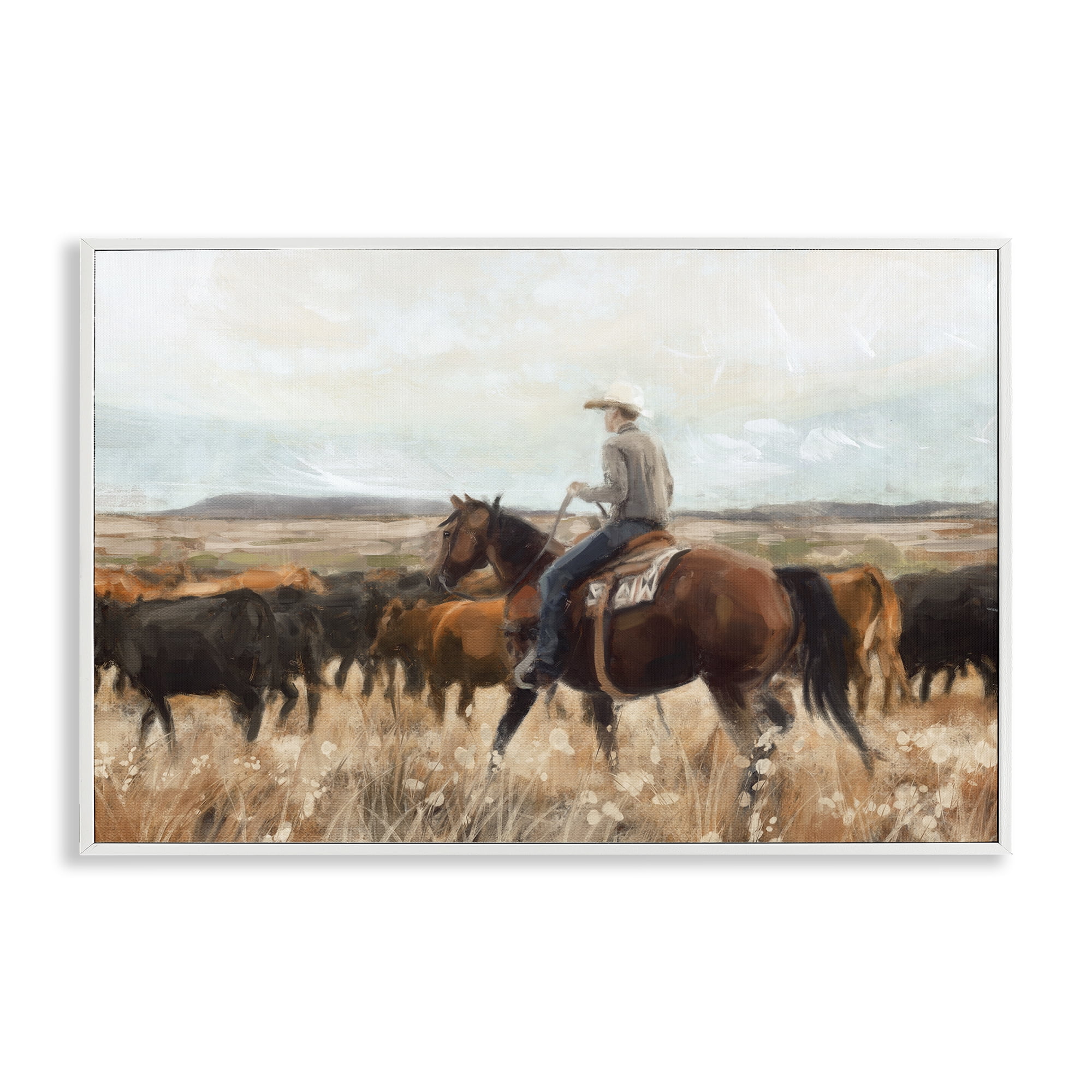 Stupell Industries Cowboy On The Range Landscape & Nature Painting White Framed Art Print Wall Art, 24 x 16