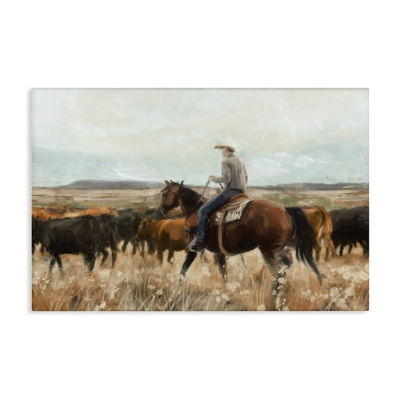 Stupell Industries Cowboy On The Range Landscape & Nature Painting Wrapped Canvas Art Print Wall Art, 24 x 16