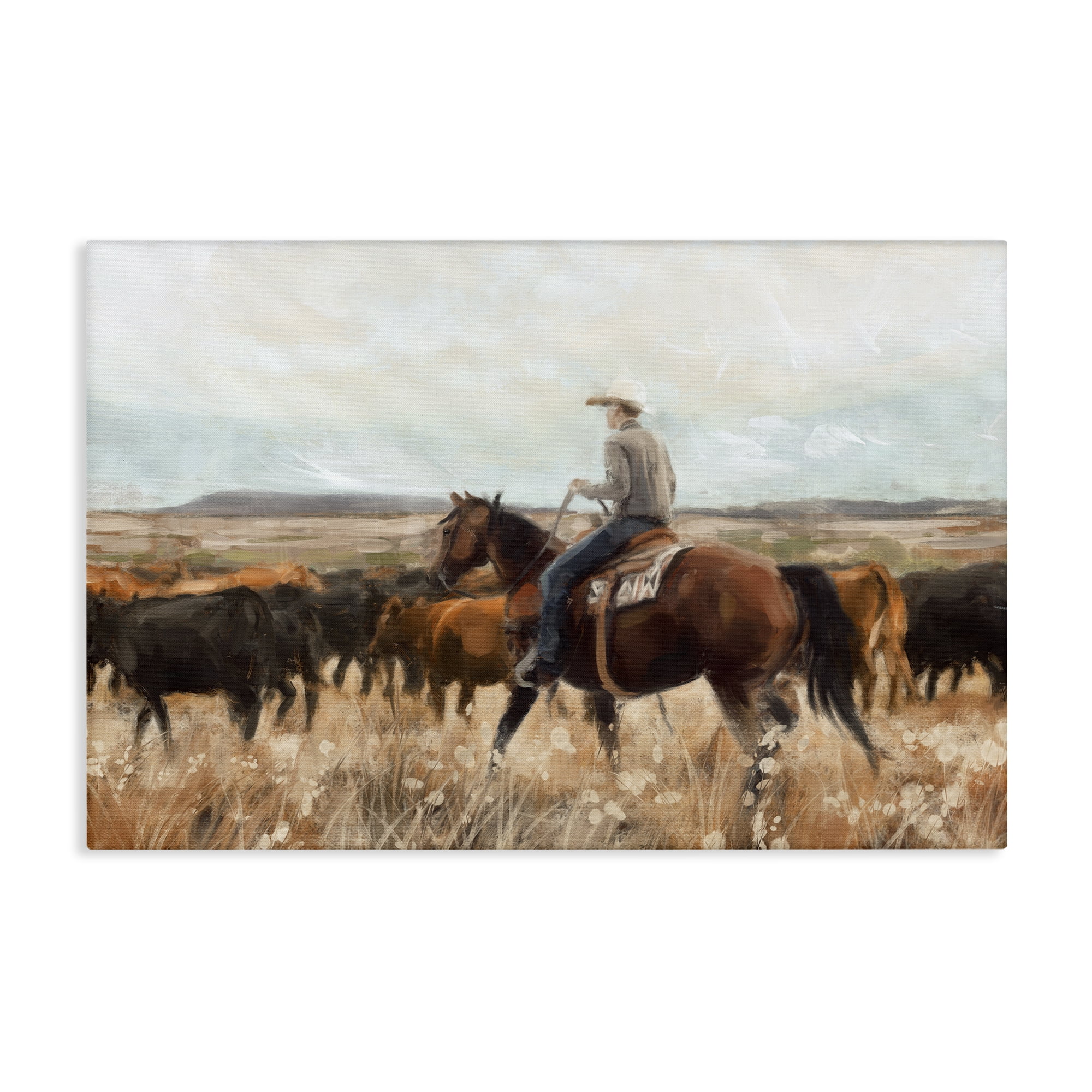 Stupell Industries Cowboy On The Range Landscape & Nature Painting Wrapped Canvas Art Print Wall Art, 36 x 24