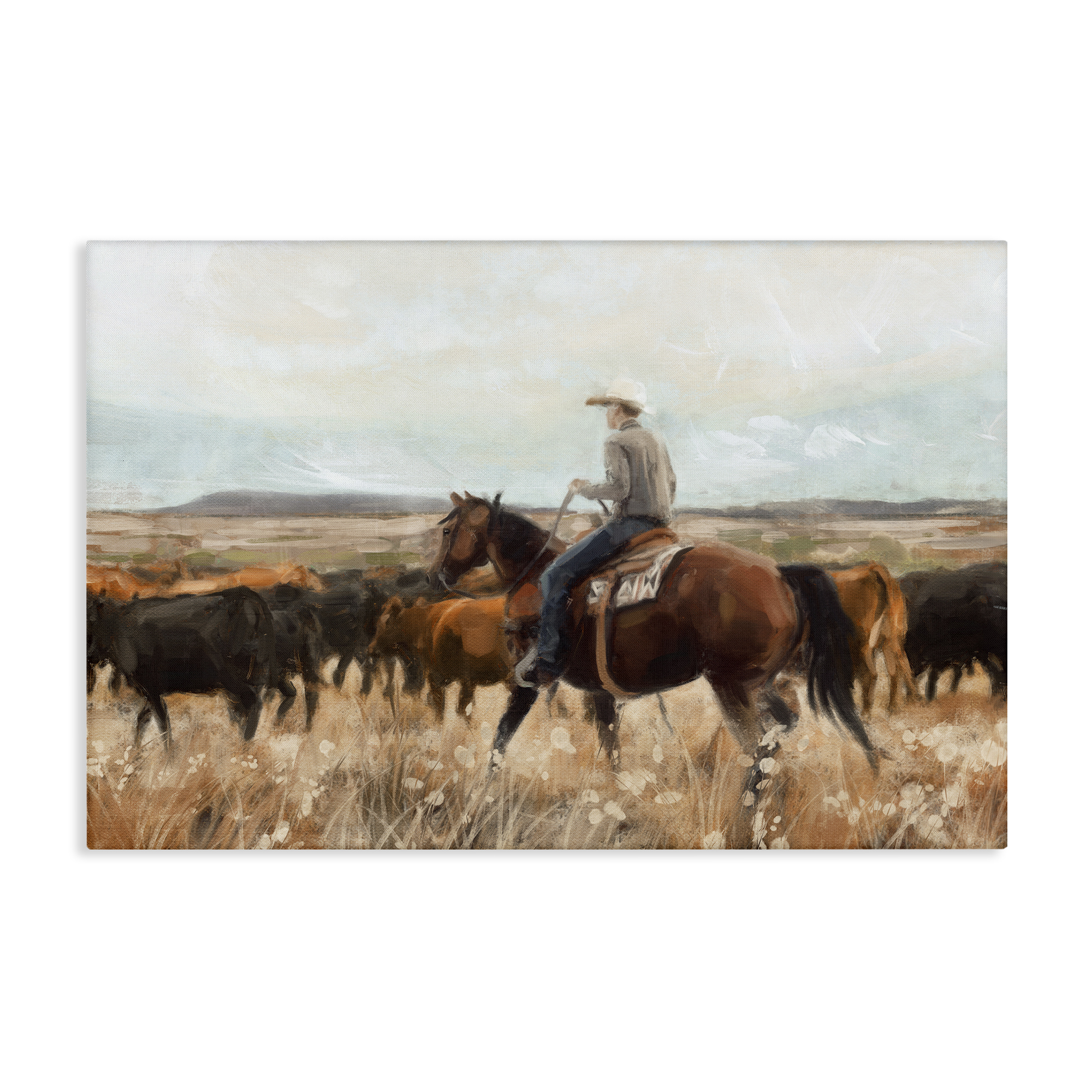 Stupell Industries Cowboy On The Range Landscape & Nature Painting Wrapped Canvas Art Print Wall Art, 45 x 30