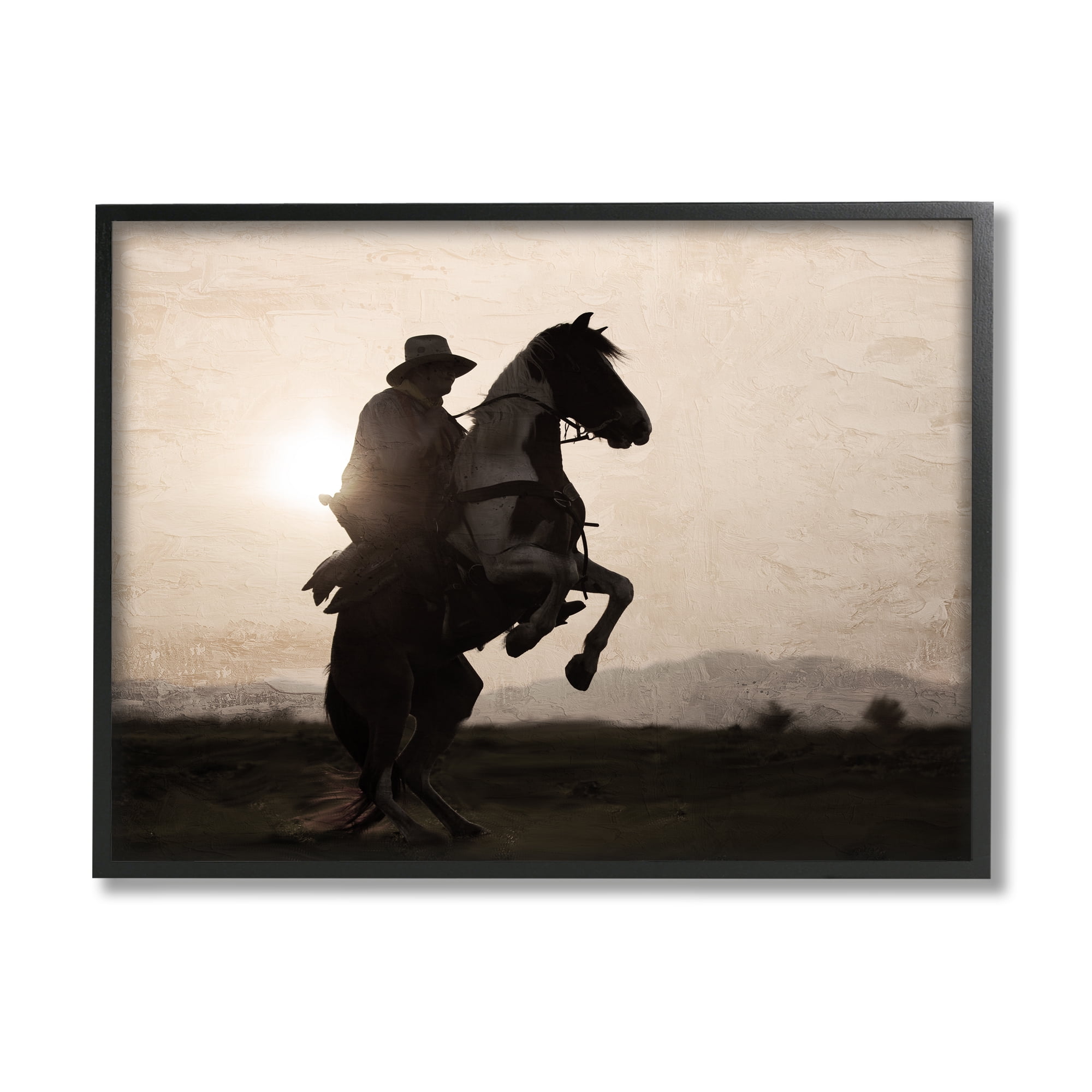 Stupell Industries Cowboy & Rearing Horse Animals & Insects Photography Black Framed Art Print Wall Art, 20 x 16