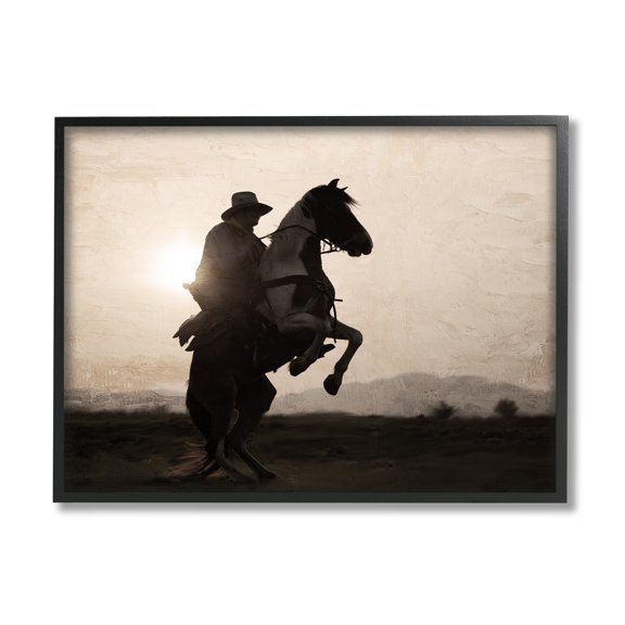 Stupell Industries Cowboy & Rearing Horse Animals & Insects Photography Black Framed Art Print Wall Art, 20 x 16