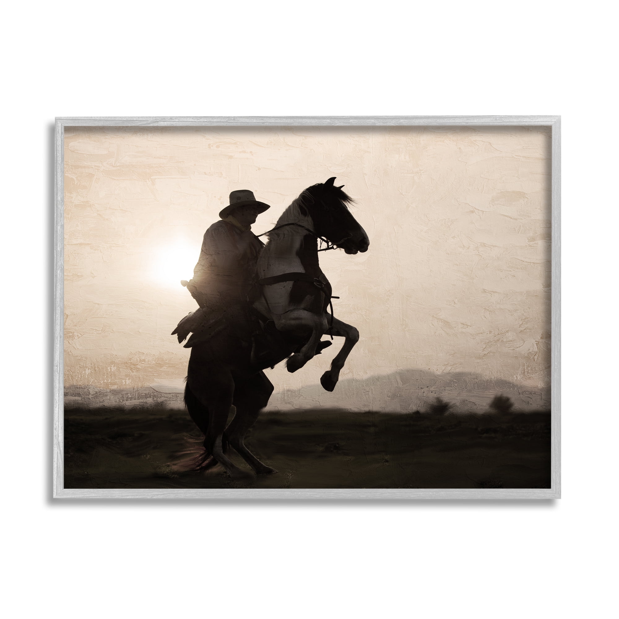 Stupell Industries Cowboy & Rearing Horse Animals & Insects Photography Gray Framed Art Print Wall Art, 20 x 16