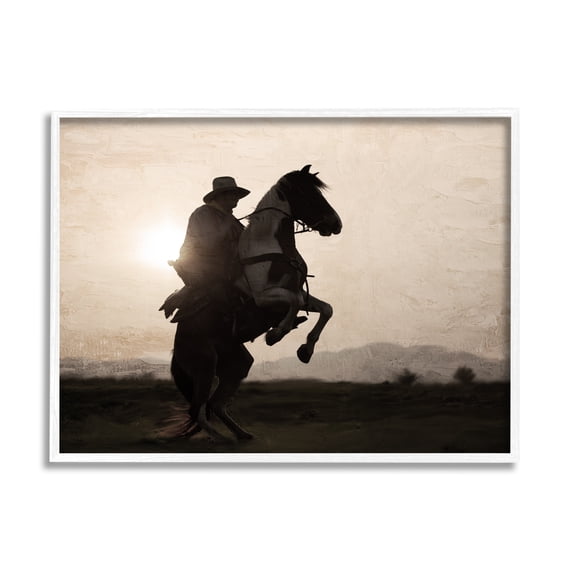 Stupell Industries Cowboy & Rearing Horse Animals & Insects Photography White Framed Art Print Wall Art, 14 x 11