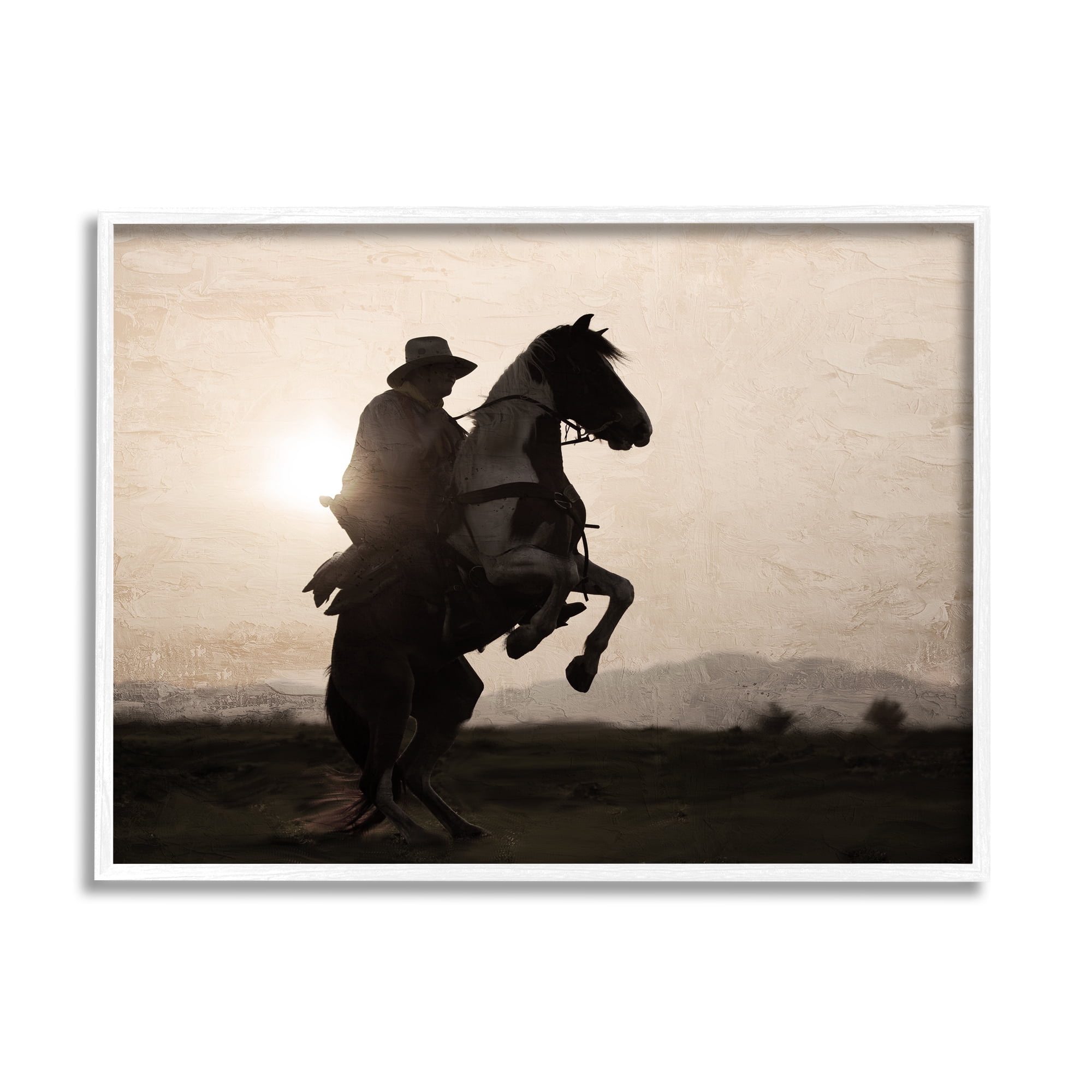 Stupell Industries Cowboy & Rearing Horse Animals & Insects Photography White Framed Art Print Wall Art, 30 x 24