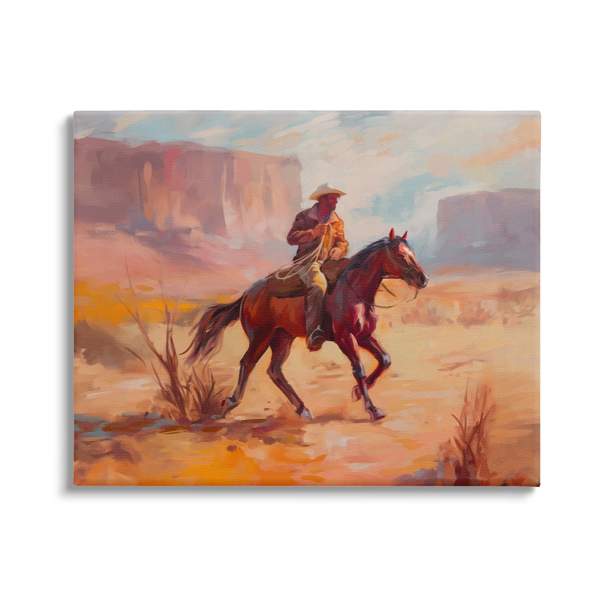 Stupell Industries Cowboy Riding Desert Landscape Animals & Insects Painting Gallery Wrapped Canvas Print Wall Art