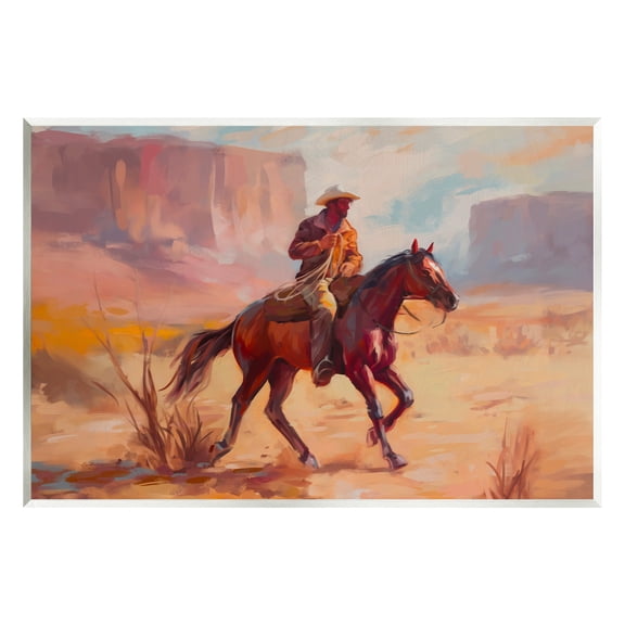 Stupell Industries Cowboy Riding Desert Landscape Animals & Insects Painting Unframed Art Print Wall Art