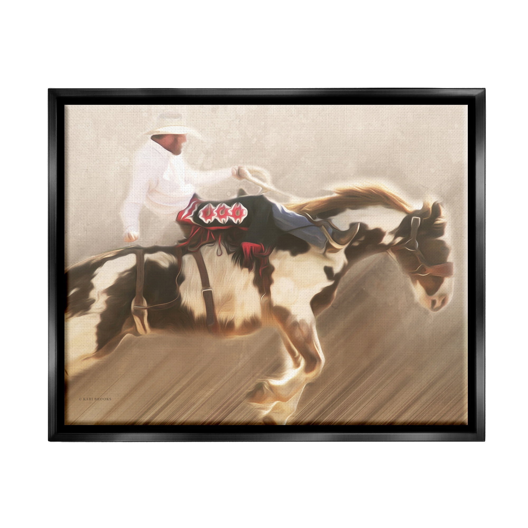Stupell Industries Cowboy Riding Horse Animals & Insects Painting Black Floater Framed Art Print Wall Art, 31 x 25