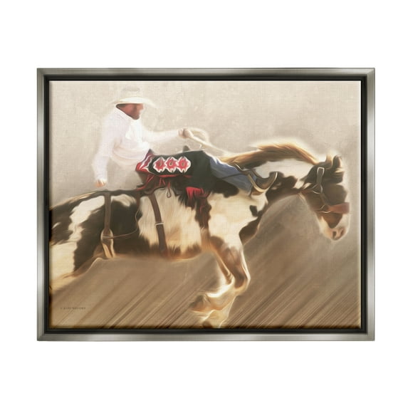 Stupell Industries Cowboy Riding Horse Animals & Insects Painting Gray Floater Framed Art Print Wall Art, 21 x 17