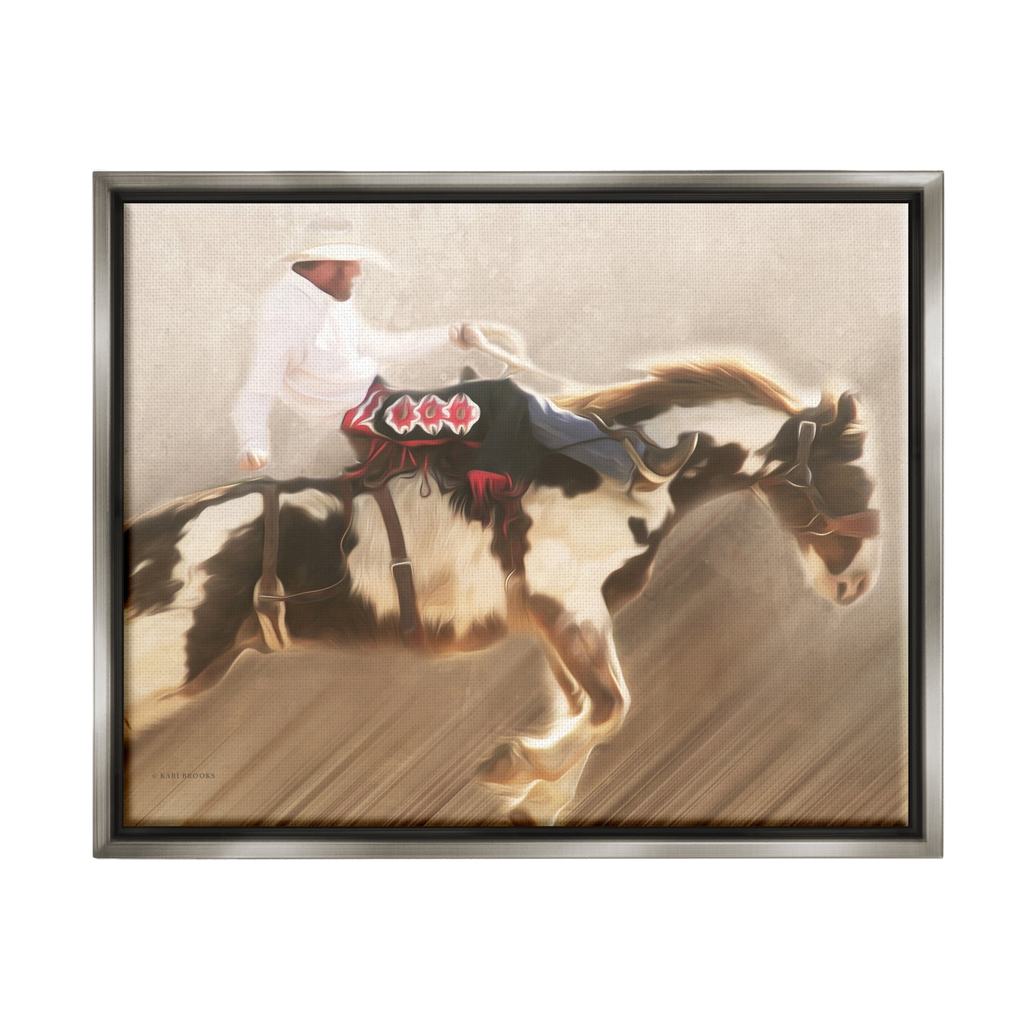 Stupell Industries Cowboy Riding Horse Animals & Insects Painting Gray Floater Framed Art Print Wall Art, 31 x 25