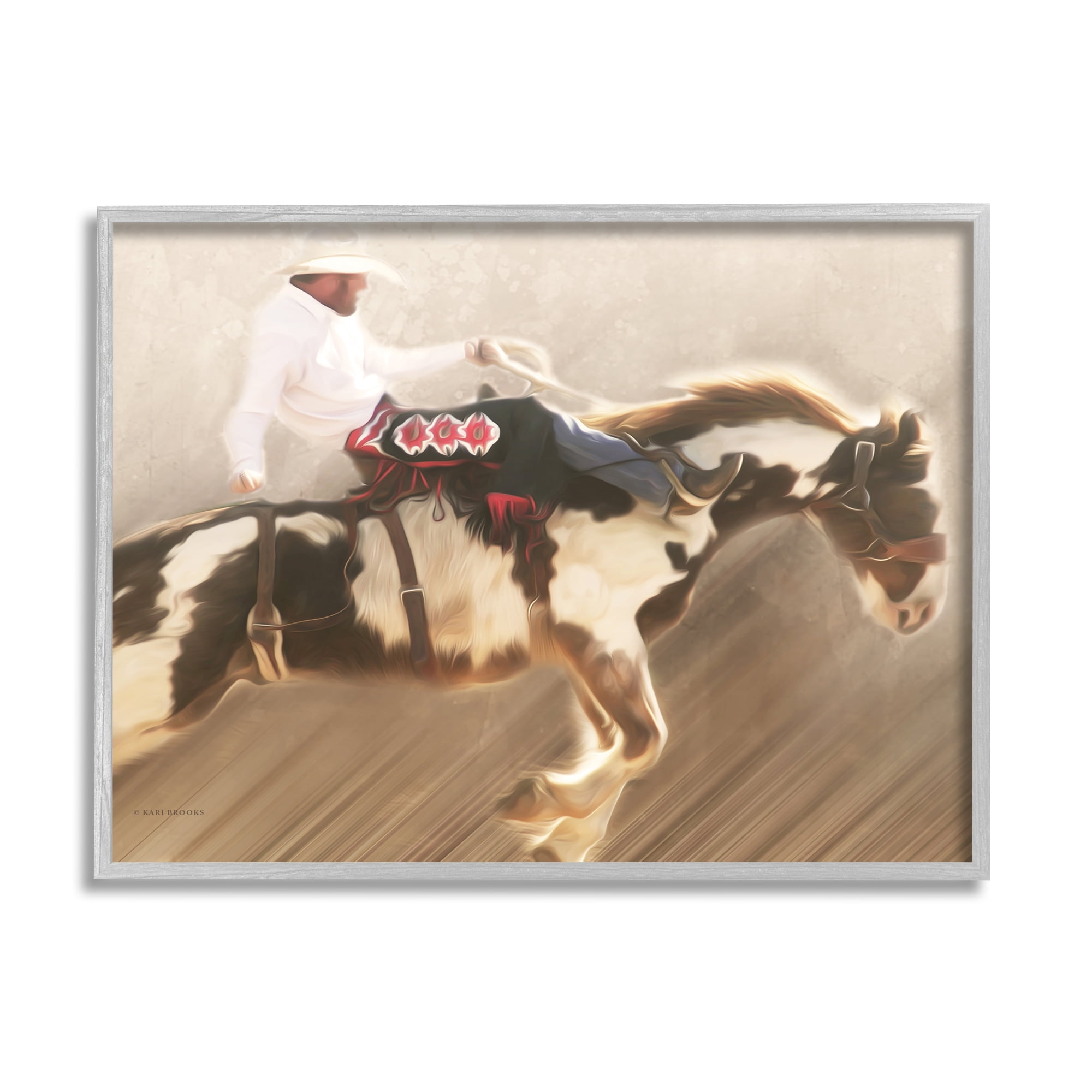 Stupell Industries Cowboy Riding Horse Animals & Insects Painting Gray Framed Art Print Wall Art, 20 x 16