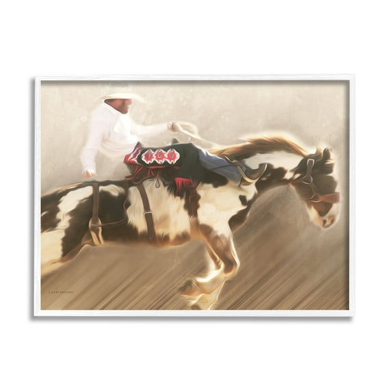 Stupell Industries Cowboy Riding Horse Animals & Insects Painting White Framed Art Print Wall Art, 30 x 24