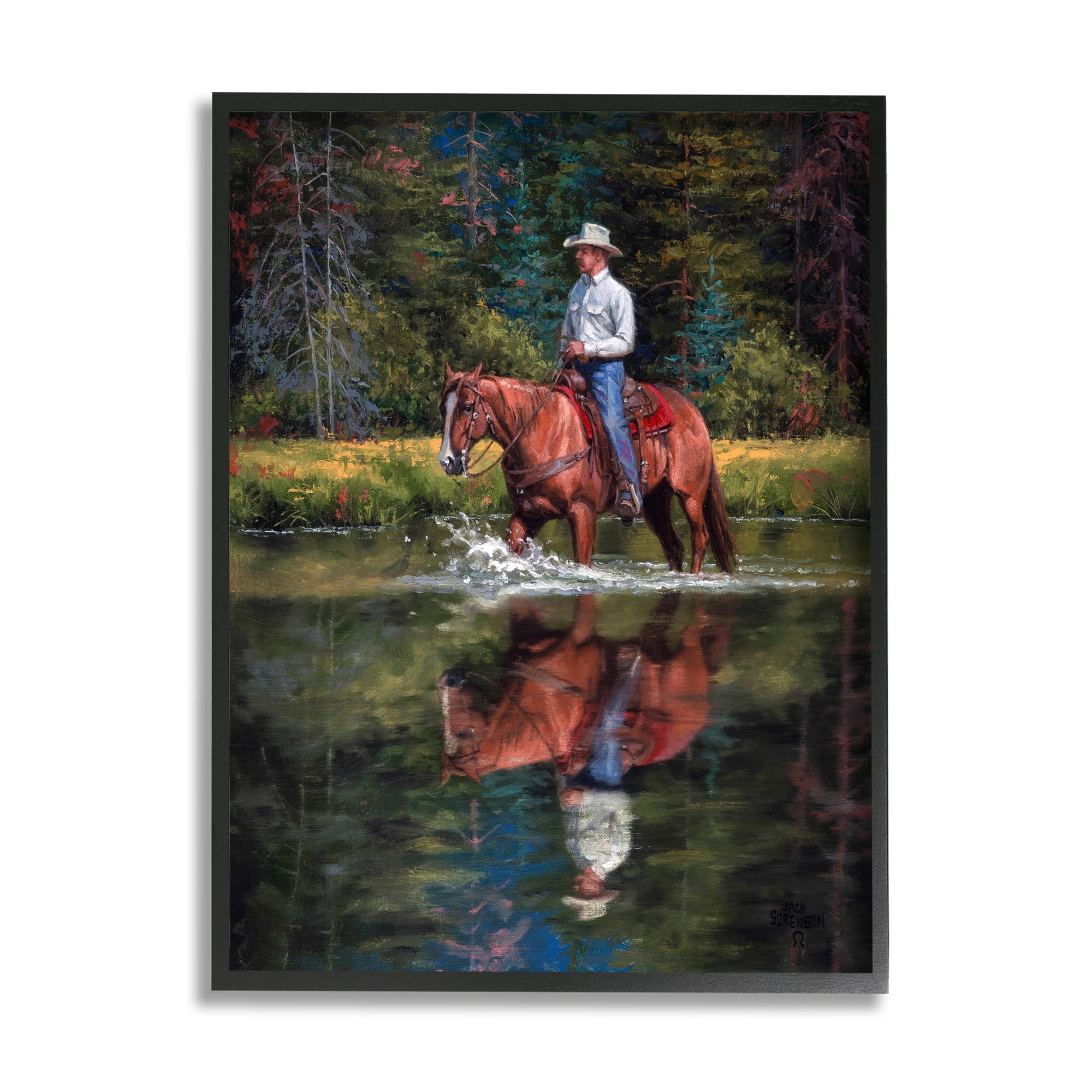 Stupell Industries Cowboy Riding Horse Wild West Shallow River Woodland,11 x 14, Design by Jack Sorenson