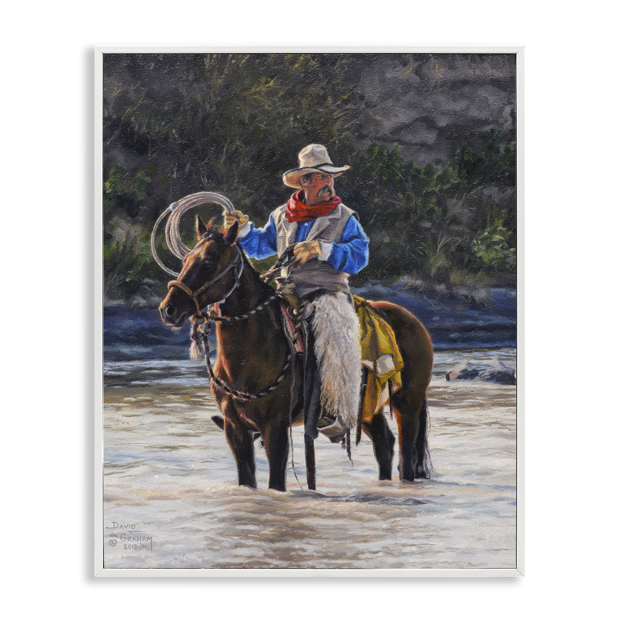 Stupell Industries Cowboy & River Passage People Painting White Framed Art Print Wall Art, 16 x 20