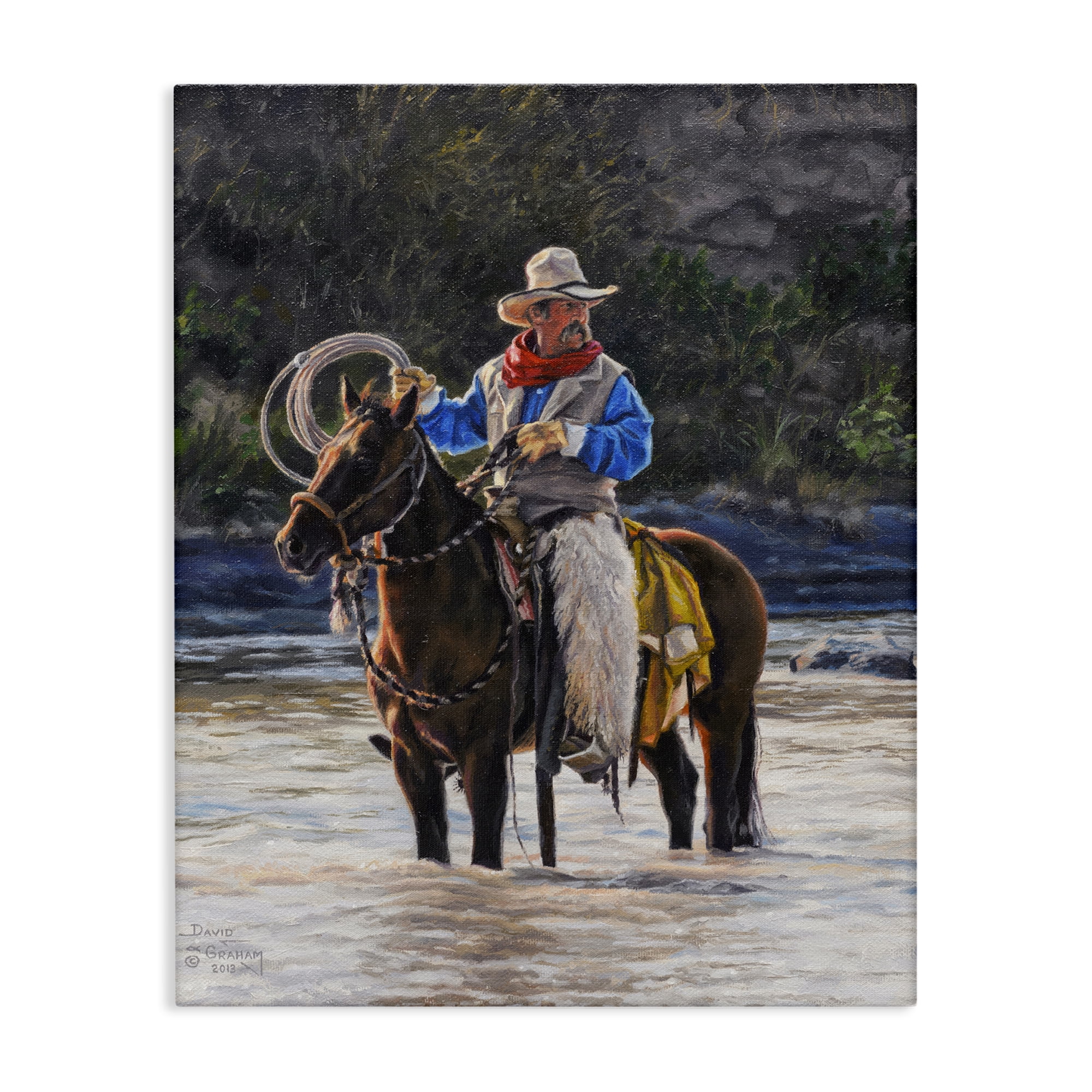 Stupell Industries Cowboy & River Passage People Painting Wrapped Canvas Art Print Wall Art, 16 x 20