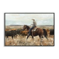 Stupell Industries Cowboy Rounding Cattle Landscape Painting Black Framed Art Print Wall Art, 18 x 12
