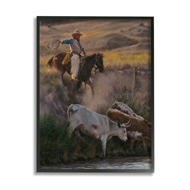 Stupell Industries Cowboy Rounding Up Cattle Lasso Animals