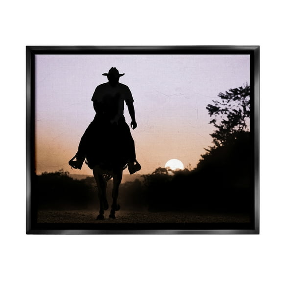 Stupell Industries Cowboy & Setting Sun Landscape Photography Black Floater Framed Canvas Art Print Wall Art, 21 x 17