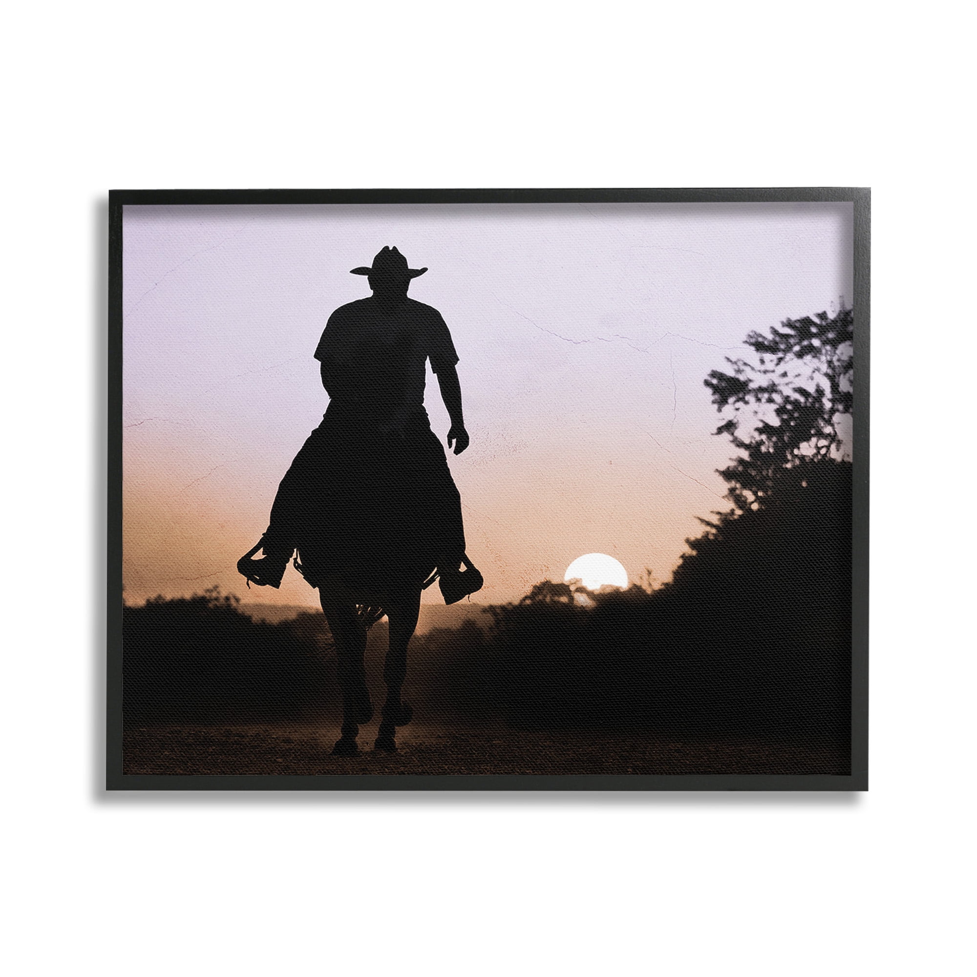 Stupell Industries Cowboy & Setting Sun Landscape Photography Black Framed Art Print Wall Art, 30 x 24
