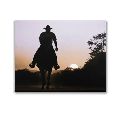 Stupell Industries Cowboy & Setting Sun Landscape Photography Gallery Wrapped Canvas Art Print Wall Art, 20 x 16